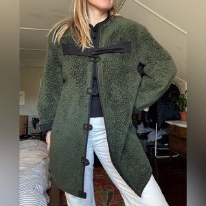 Amazing Vintage 70's Rare Military Green Sherpa/Shearling Reversible Long Coat